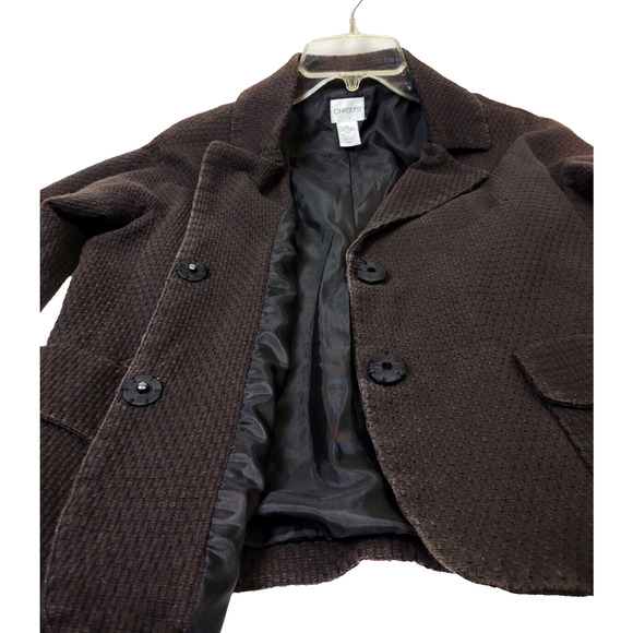 Chicos Black Career Office Blazer Textured Lined w Snap Closure Pockets Size 1 M - Picture 3 of 8